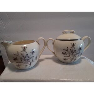 Vintage Lenox Princess X-516 Creamer and Sugar Bowl W Lid Floral Gray And Ivory